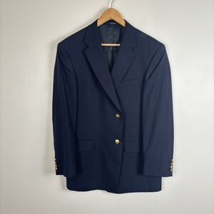 Hart Schaffner Marx Mens 43R Navy Wool Gold Button Sport Coat Blazer Jacket